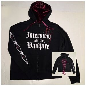 Interview With The Vampire Zip Hoodie L Red Lace Coffin Velvet Blood Goth Black
